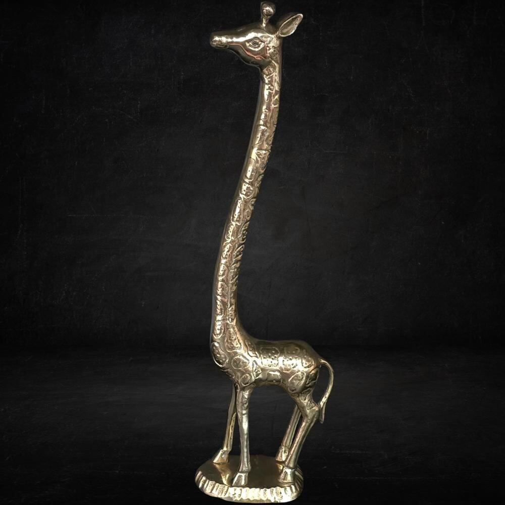 Vintage Solid Brass Giraffe Figurine 16" Large Safari Animal Statue Decor